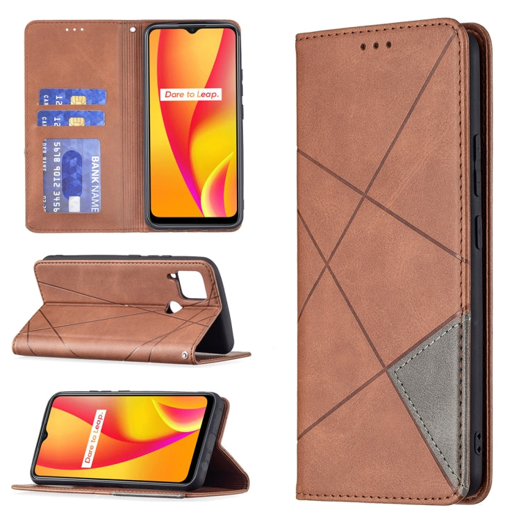 For OPPO Realme C15 / C12 / C25 Rhombus Texture Horizontal Flip Magnetic Leather Case with Holder & Card Slots