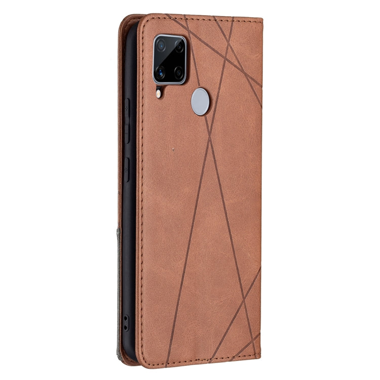 For OPPO Realme C15 / C12 / C25 Rhombus Texture Horizontal Flip Magnetic Leather Case with Holder & Card Slots
