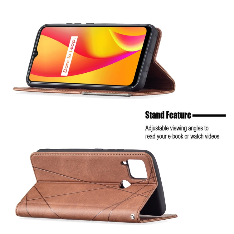 For OPPO Realme C15 / C12 / C25 Rhombus Texture Horizontal Flip Magnetic Leather Case with Holder & Card Slots