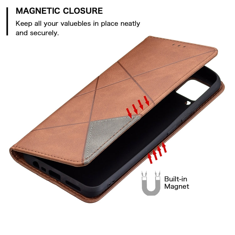 For OPPO Realme C15 / C12 / C25 Rhombus Texture Horizontal Flip Magnetic Leather Case with Holder & Card Slots
