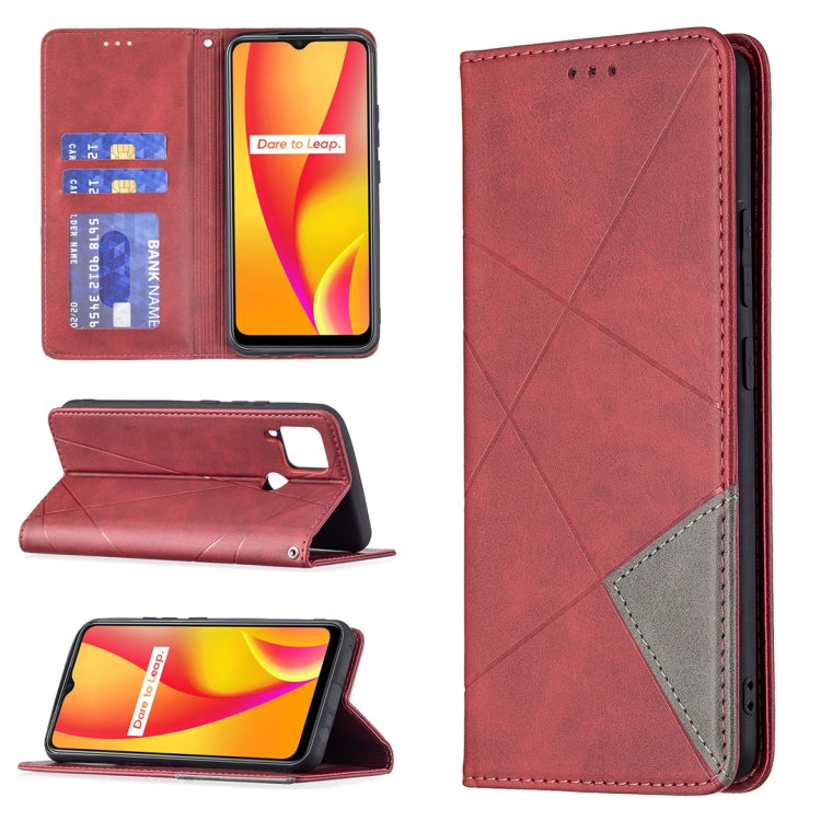 For OPPO Realme C15 / C12 / C25 Rhombus Texture Horizontal Flip Magnetic Leather Case with Holder & Card Slots