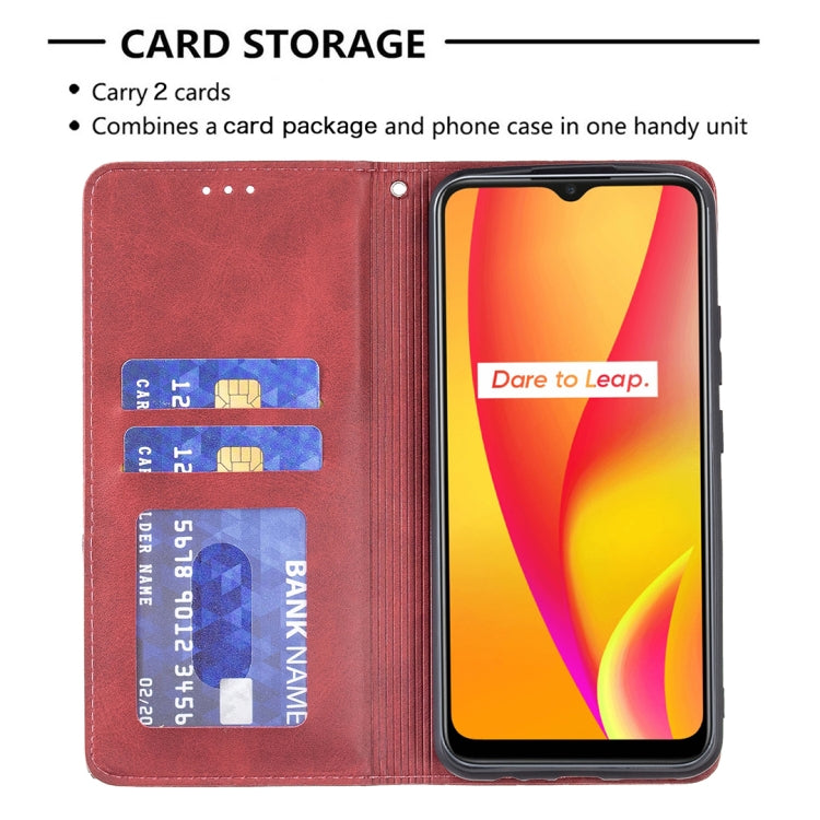 For OPPO Realme C15 / C12 / C25 Rhombus Texture Horizontal Flip Magnetic Leather Case with Holder & Card Slots