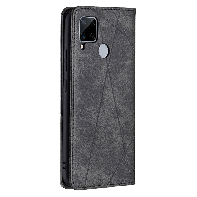 For OPPO Realme C15 / C12 / C25 Rhombus Texture Horizontal Flip Magnetic Leather Case with Holder & Card Slots