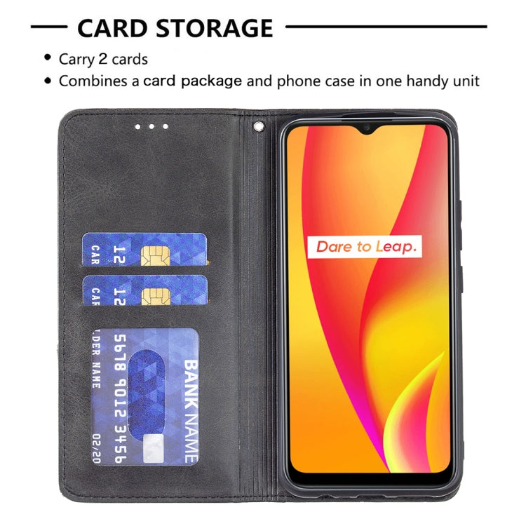 For OPPO Realme C15 / C12 / C25 Rhombus Texture Horizontal Flip Magnetic Leather Case with Holder & Card Slots