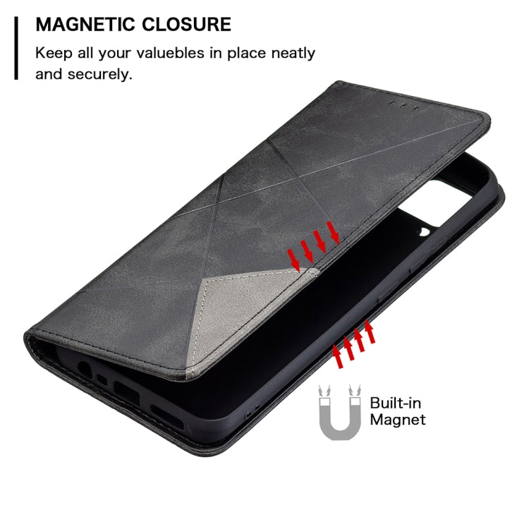 For OPPO Realme C15 / C12 / C25 Rhombus Texture Horizontal Flip Magnetic Leather Case with Holder & Card Slots
