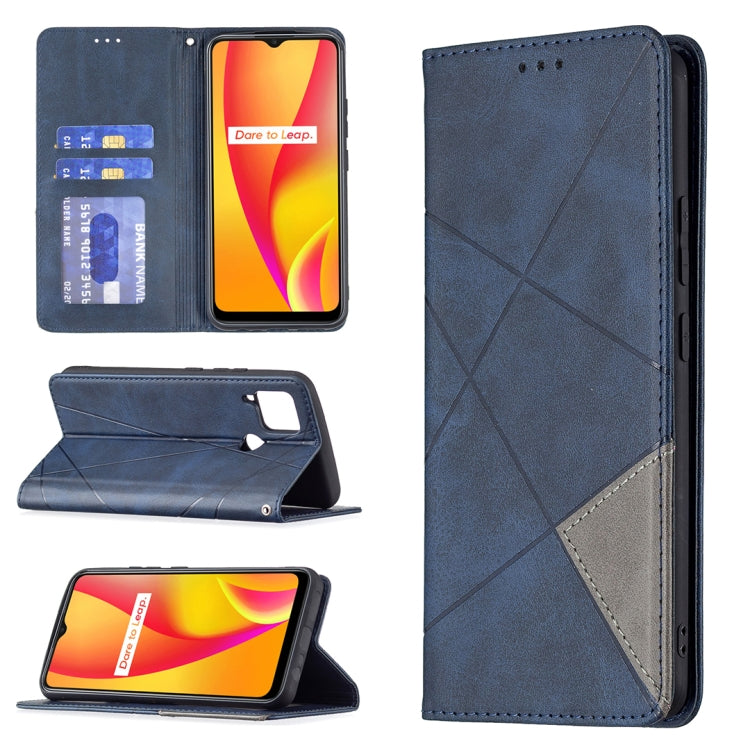 For OPPO Realme C15 / C12 / C25 Rhombus Texture Horizontal Flip Magnetic Leather Case with Holder & Card Slots