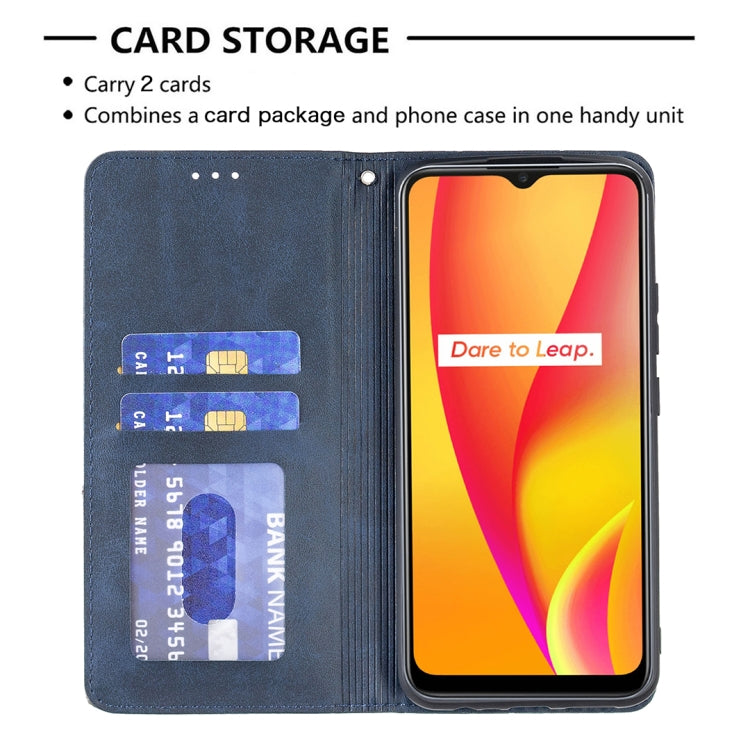 For OPPO Realme C15 / C12 / C25 Rhombus Texture Horizontal Flip Magnetic Leather Case with Holder & Card Slots