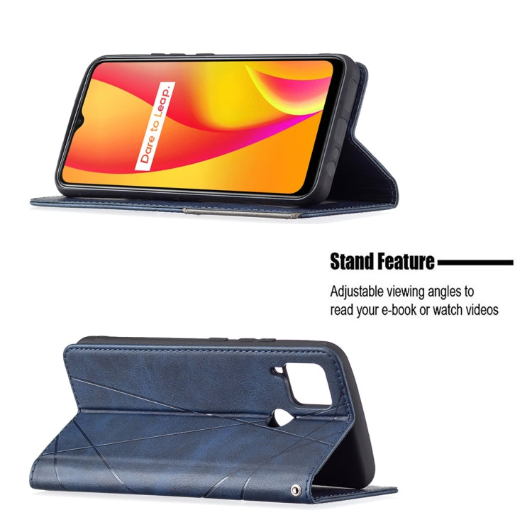 For OPPO Realme C15 / C12 / C25 Rhombus Texture Horizontal Flip Magnetic Leather Case with Holder & Card Slots
