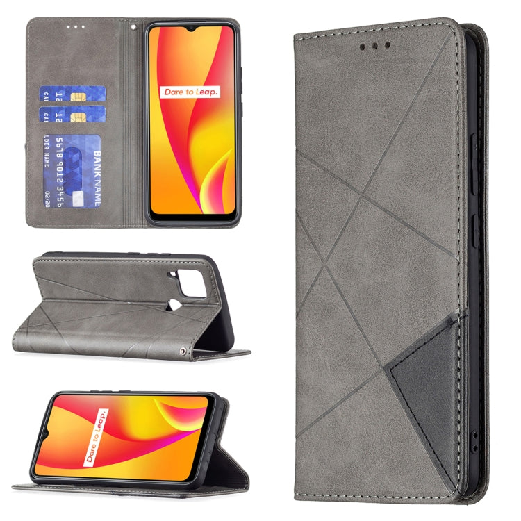 For OPPO Realme C15 / C12 / C25 Rhombus Texture Horizontal Flip Magnetic Leather Case with Holder & Card Slots