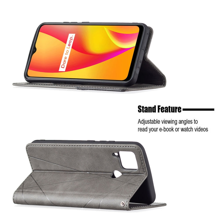 For OPPO Realme C15 / C12 / C25 Rhombus Texture Horizontal Flip Magnetic Leather Case with Holder & Card Slots