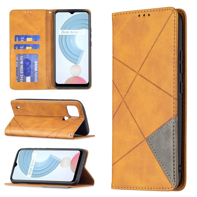 For OPPO Realme C21 / C20 Rhombus Texture Horizontal Flip Magnetic Leather Case with Holder & Card Slots