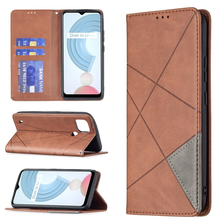 For OPPO Realme C21 / C20 Rhombus Texture Horizontal Flip Magnetic Leather Case with Holder & Card Slots