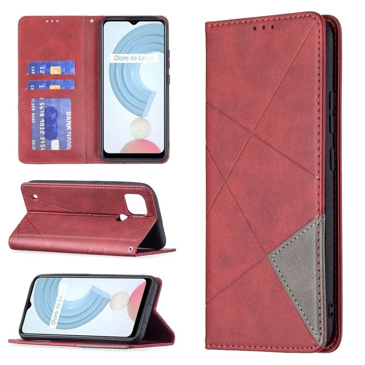 For OPPO Realme C21 / C20 Rhombus Texture Horizontal Flip Magnetic Leather Case with Holder & Card Slots