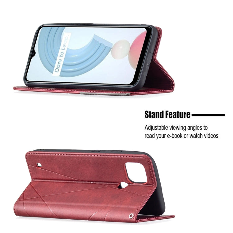 For OPPO Realme C21 / C20 Rhombus Texture Horizontal Flip Magnetic Leather Case with Holder & Card Slots