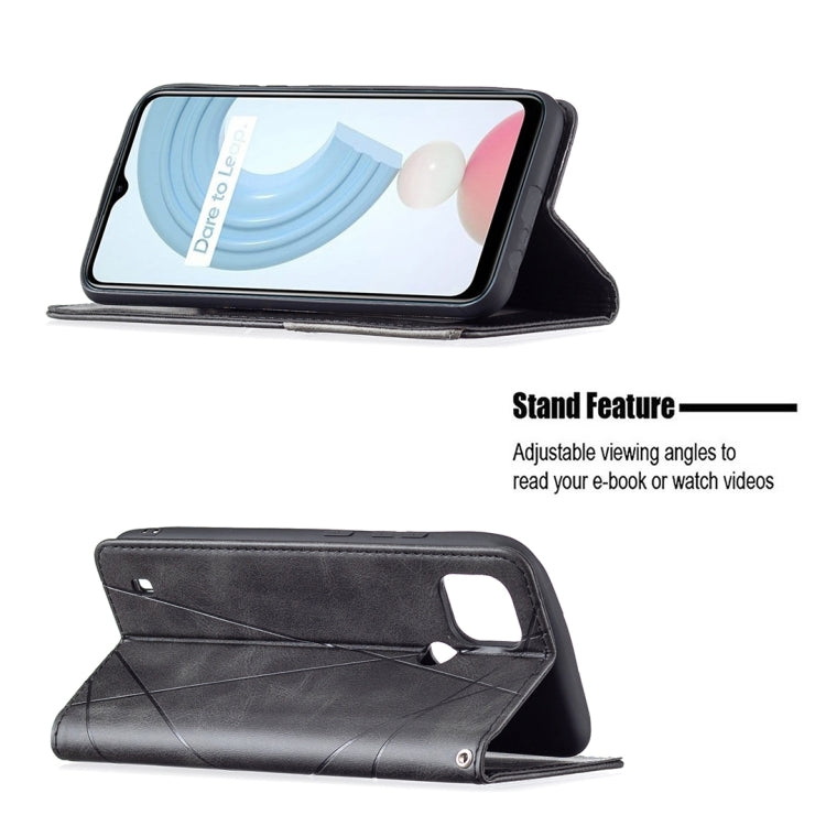 For OPPO Realme C21 / C20 Rhombus Texture Horizontal Flip Magnetic Leather Case with Holder & Card Slots
