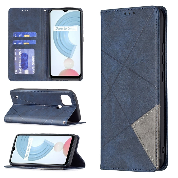 For OPPO Realme C21 / C20 Rhombus Texture Horizontal Flip Magnetic Leather Case with Holder & Card Slots
