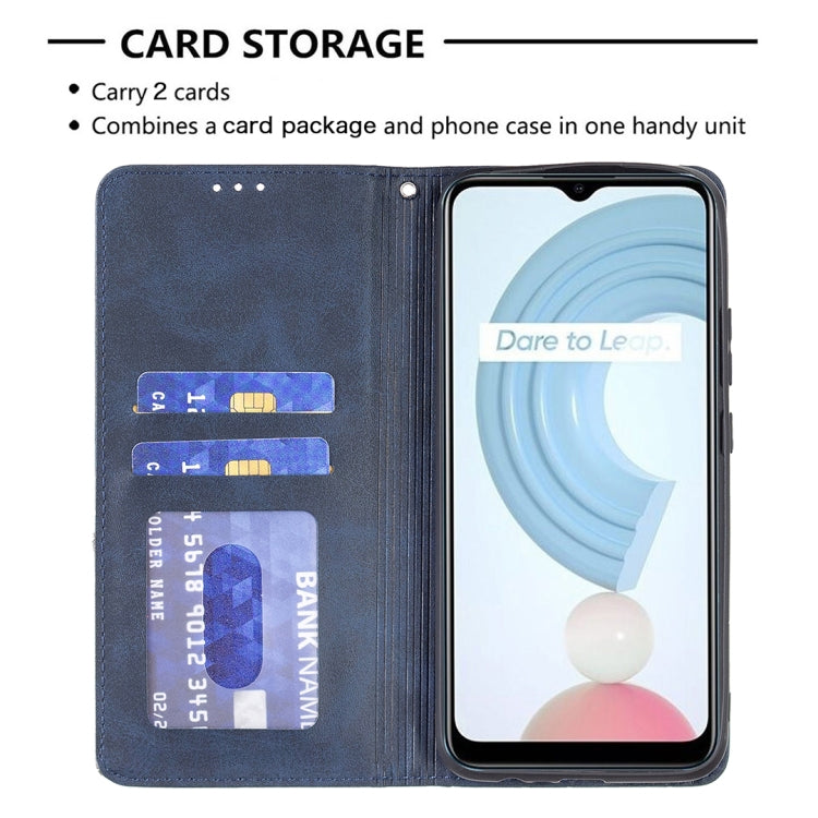 For OPPO Realme C21 / C20 Rhombus Texture Horizontal Flip Magnetic Leather Case with Holder & Card Slots