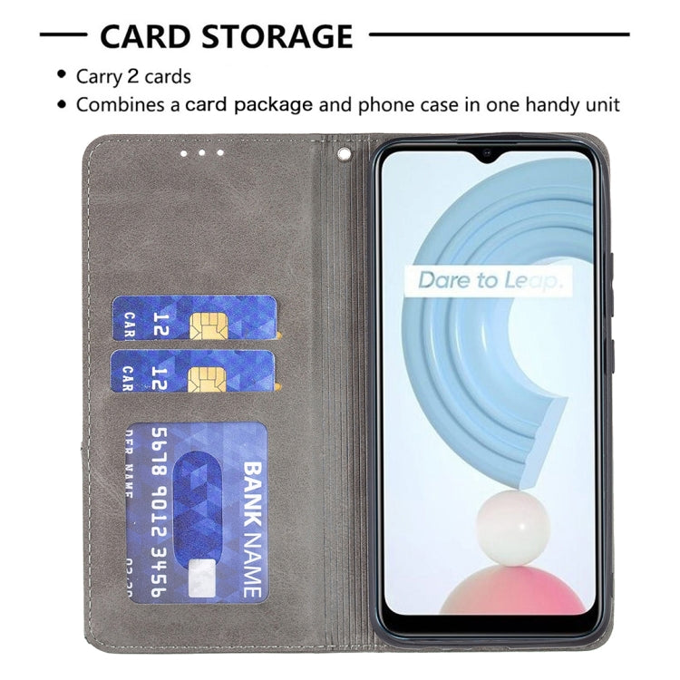 For OPPO Realme C21 / C20 Rhombus Texture Horizontal Flip Magnetic Leather Case with Holder & Card Slots