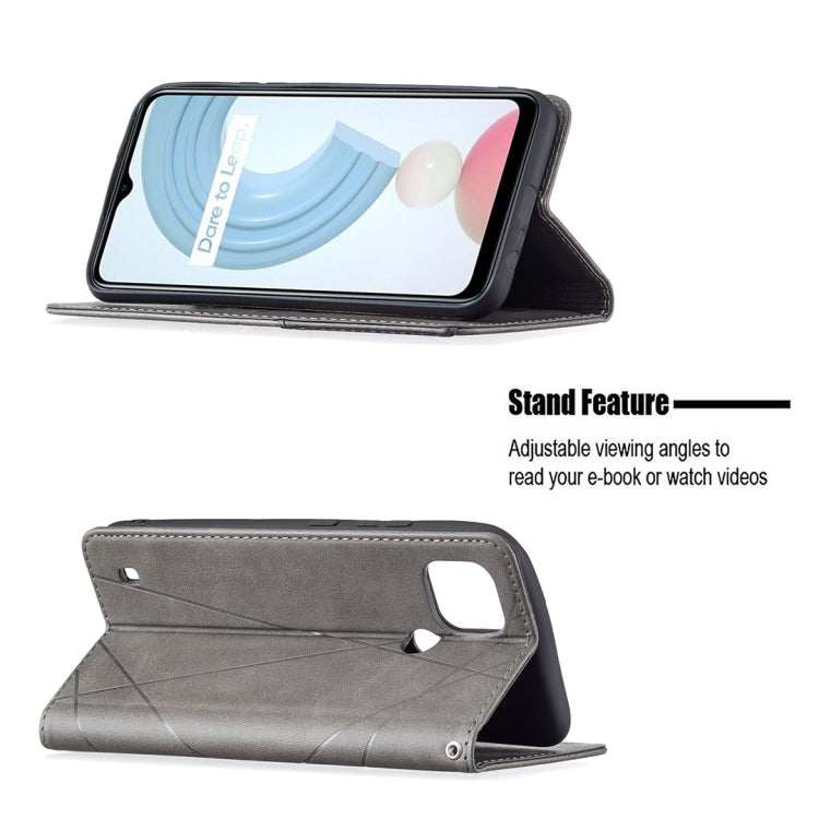For OPPO Realme C21 / C20 Rhombus Texture Horizontal Flip Magnetic Leather Case with Holder & Card Slots