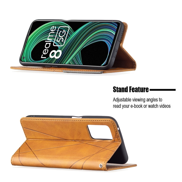 For OPPO Realme 8 5G / V13 Rhombus Texture Horizontal Flip Magnetic Leather Case with Holder & Card Slots