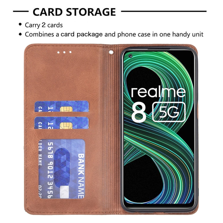 For OPPO Realme 8 5G / V13 Rhombus Texture Horizontal Flip Magnetic Leather Case with Holder & Card Slots