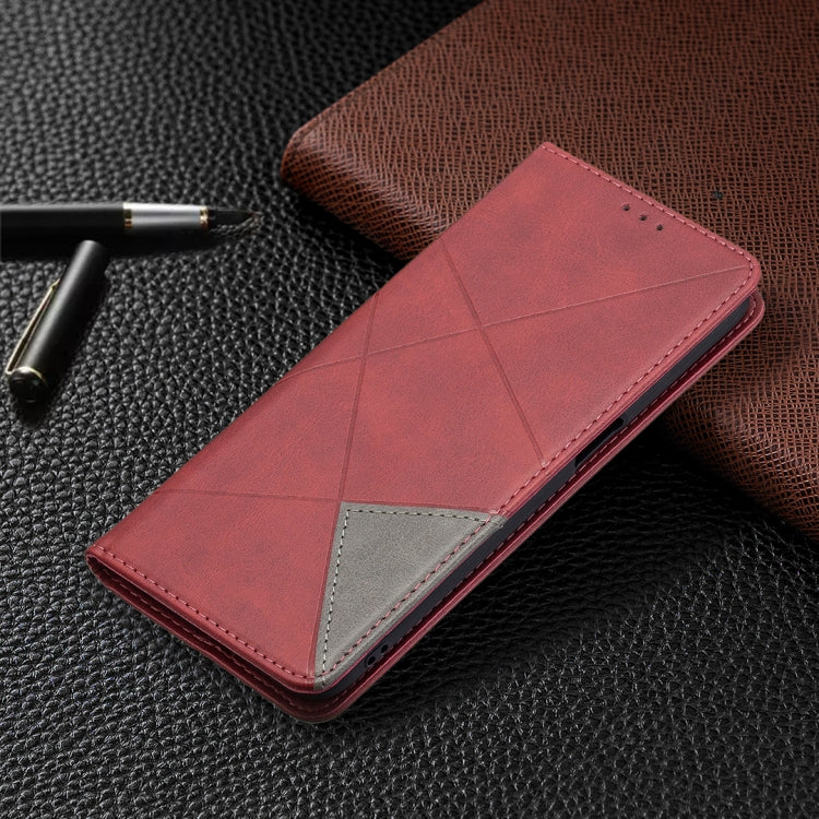 For OPPO Realme 8 5G / V13 Rhombus Texture Horizontal Flip Magnetic Leather Case with Holder & Card Slots