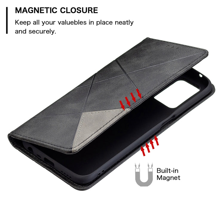 For OPPO Realme 8 5G / V13 Rhombus Texture Horizontal Flip Magnetic Leather Case with Holder & Card Slots