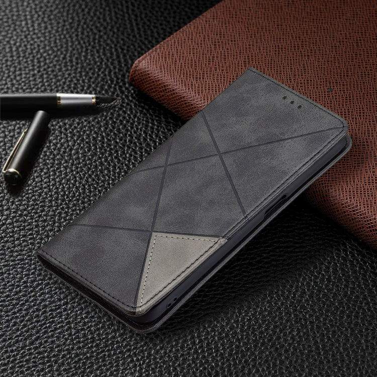 For OPPO Realme 8 5G / V13 Rhombus Texture Horizontal Flip Magnetic Leather Case with Holder & Card Slots