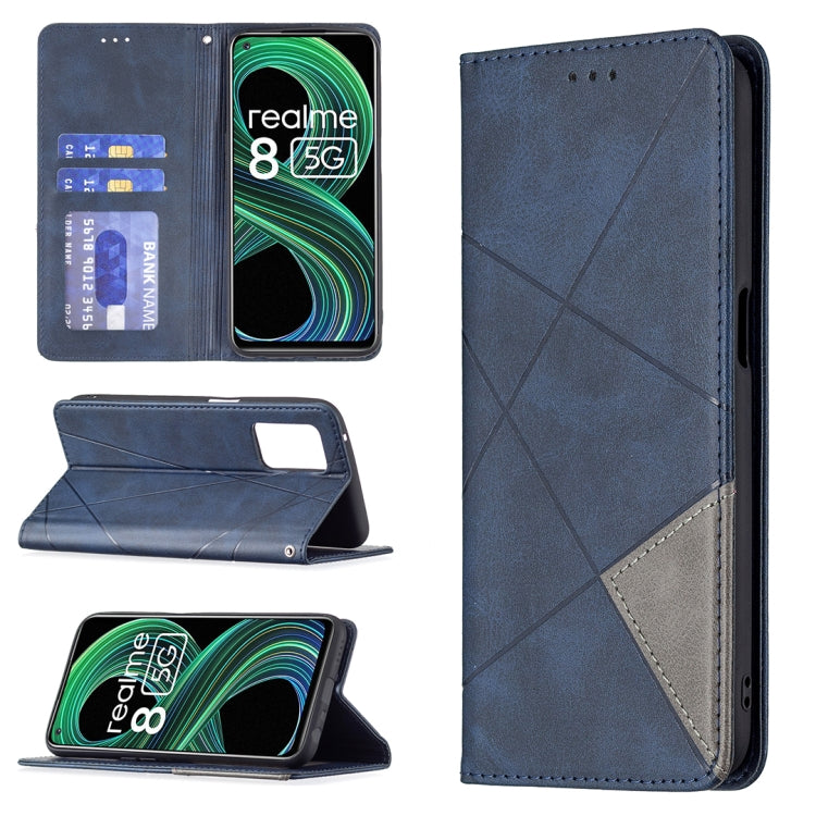 For OPPO Realme 8 5G / V13 Rhombus Texture Horizontal Flip Magnetic Leather Case with Holder & Card Slots