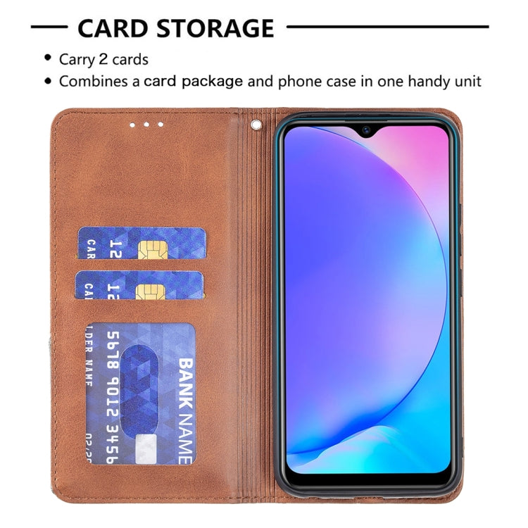 For vivo Y11/Y15/Y12/Y17 Rhombus Texture Horizontal Flip Magnetic Leather Case with Holder & Card Slots
