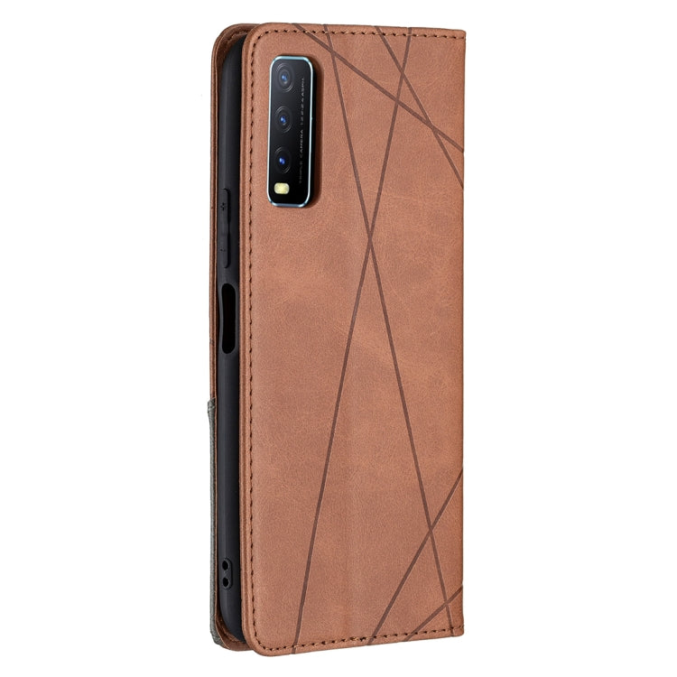 For vivo Y20 Rhombus Texture Horizontal Flip Magnetic Leather Case with Holder & Card Slots