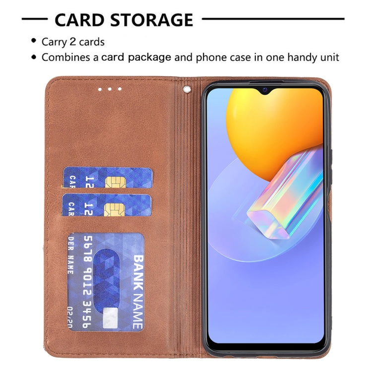 For vivo Y51 2020 / Y51a / Y51s Rhombus Texture Horizontal Flip Magnetic Leather Case with Holder & Card Slots