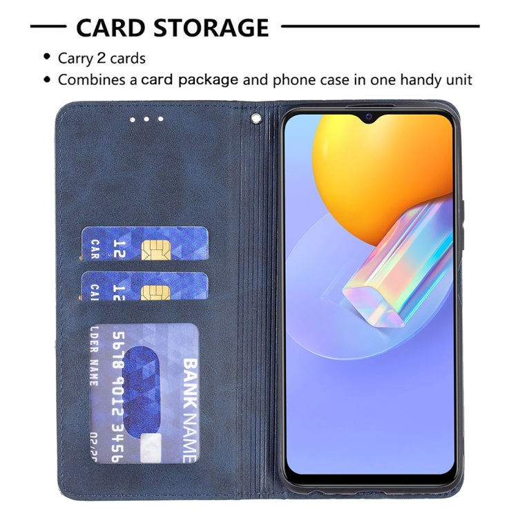 For vivo Y51 2020 / Y51a / Y51s Rhombus Texture Horizontal Flip Magnetic Leather Case with Holder & Card Slots