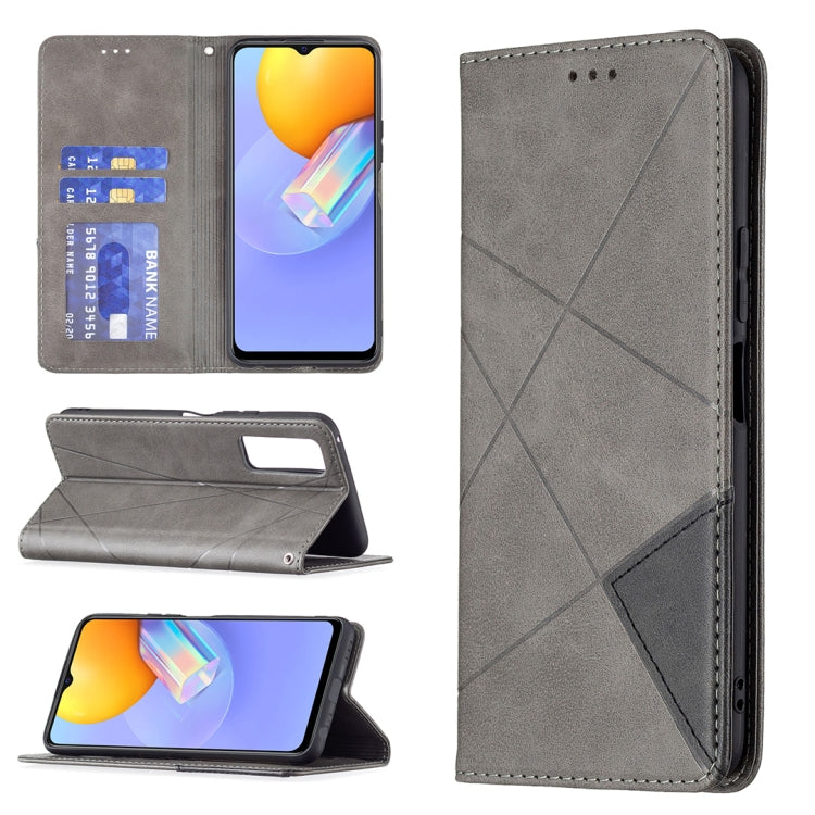 For vivo Y51 2020 / Y51a / Y51s Rhombus Texture Horizontal Flip Magnetic Leather Case with Holder & Card Slots