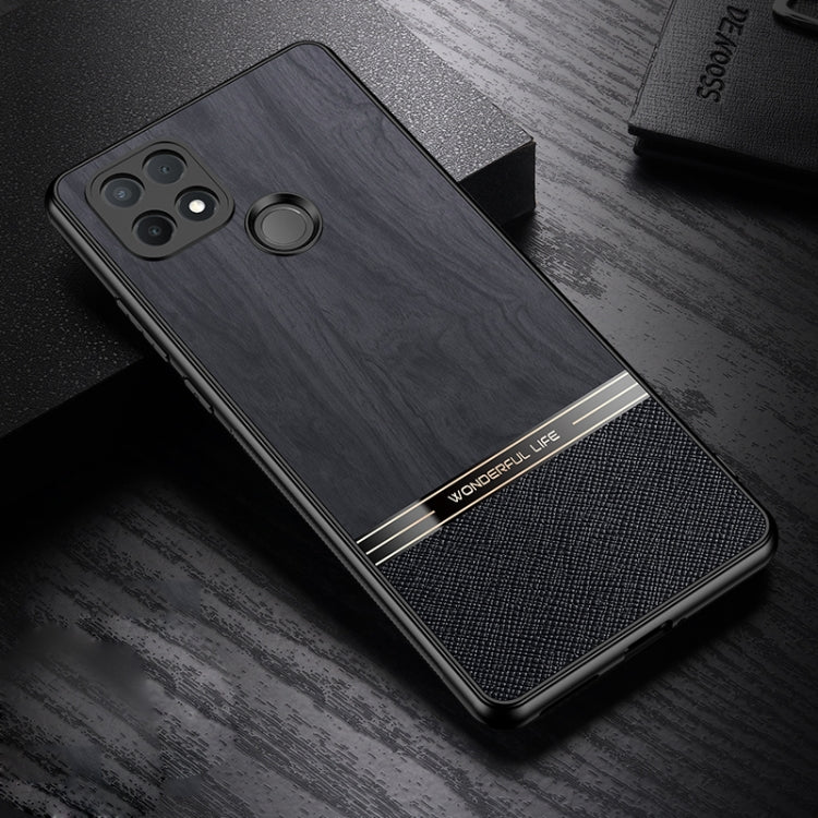 For OPPO A35 Shang Rui Wood Grain Skin PU + TPU Shockproof Case