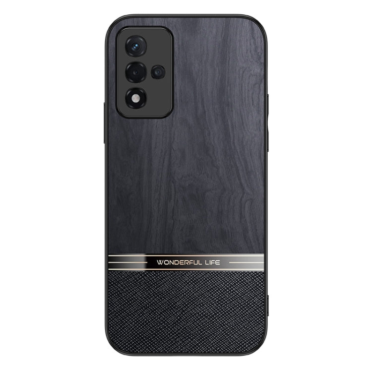 For OPPO A93s Shang Rui Wood Grain Skin PU + TPU Shockproof Case