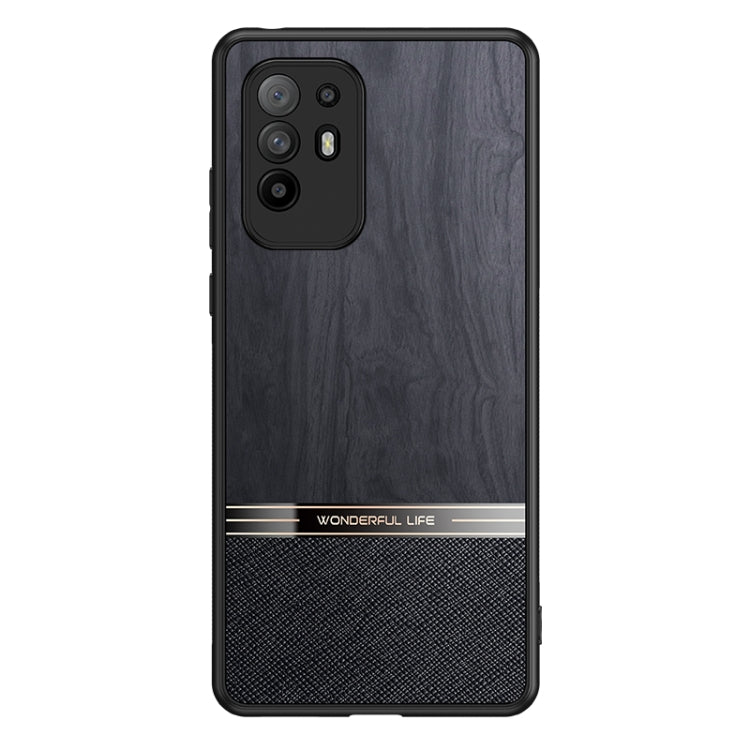 For OPPO A94 5G Shang Rui Wood Grain Skin PU + TPU Shockproof Case