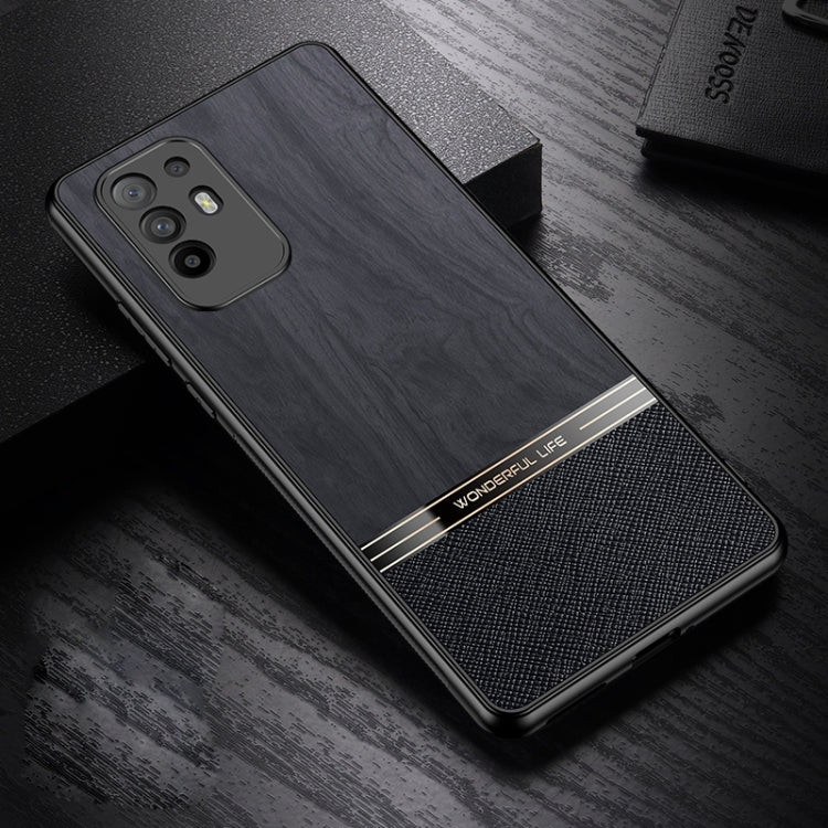 For OPPO A94 5G Shang Rui Wood Grain Skin PU + TPU Shockproof Case
