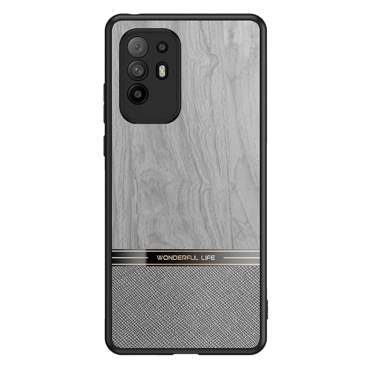 For OPPO A94 5G Shang Rui Wood Grain Skin PU + TPU Shockproof Case