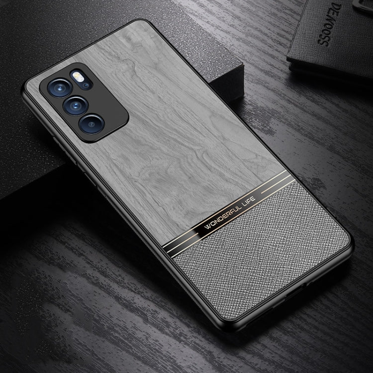 For OPPO Reno6 Pro 5G Shang Rui Wood Grain Skin PU + TPU Shockproof Case