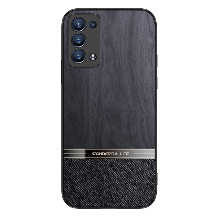 For OPPO Reno6 Pro+ 5G Shang Rui Wood Grain Skin PU + TPU Shockproof Case