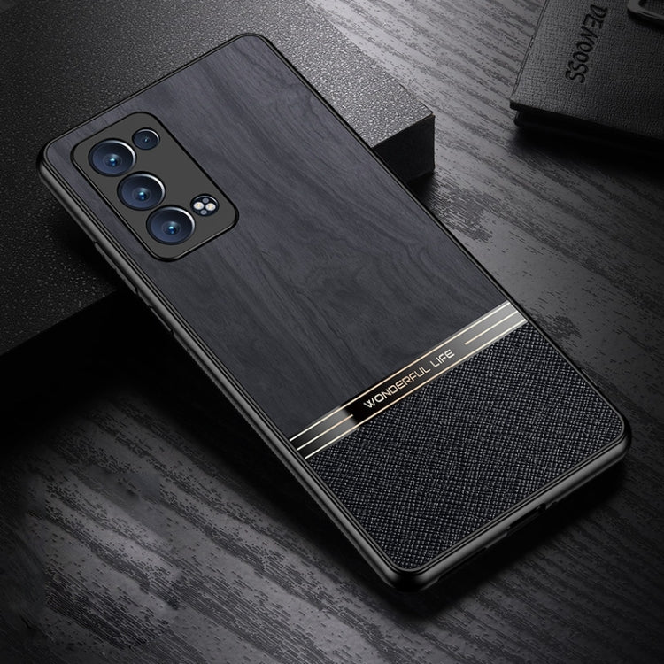 For OPPO Reno6 Pro+ 5G Shang Rui Wood Grain Skin PU + TPU Shockproof Case
