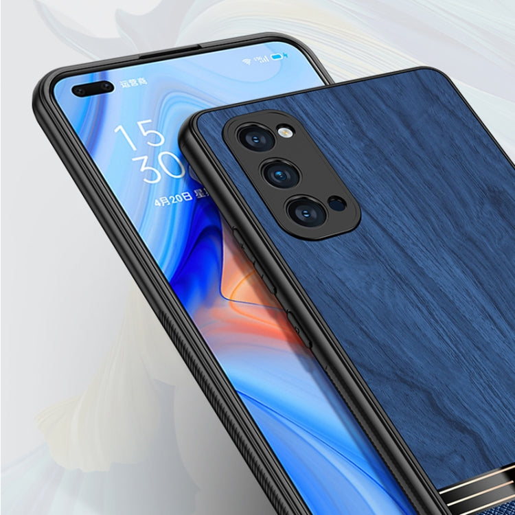 For OPPO Reno4 Shang Rui Wood Grain Skin PU + TPU Shockproof Case