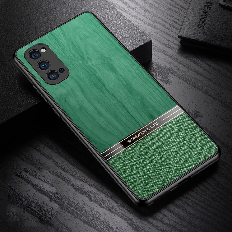 For OPPO Reno4 Shang Rui Wood Grain Skin PU + TPU Shockproof Case