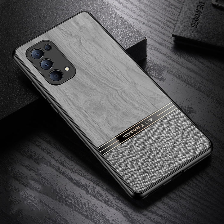 For OPPO Reno5 5G Shang Rui Wood Grain Skin PU + TPU Shockproof Case