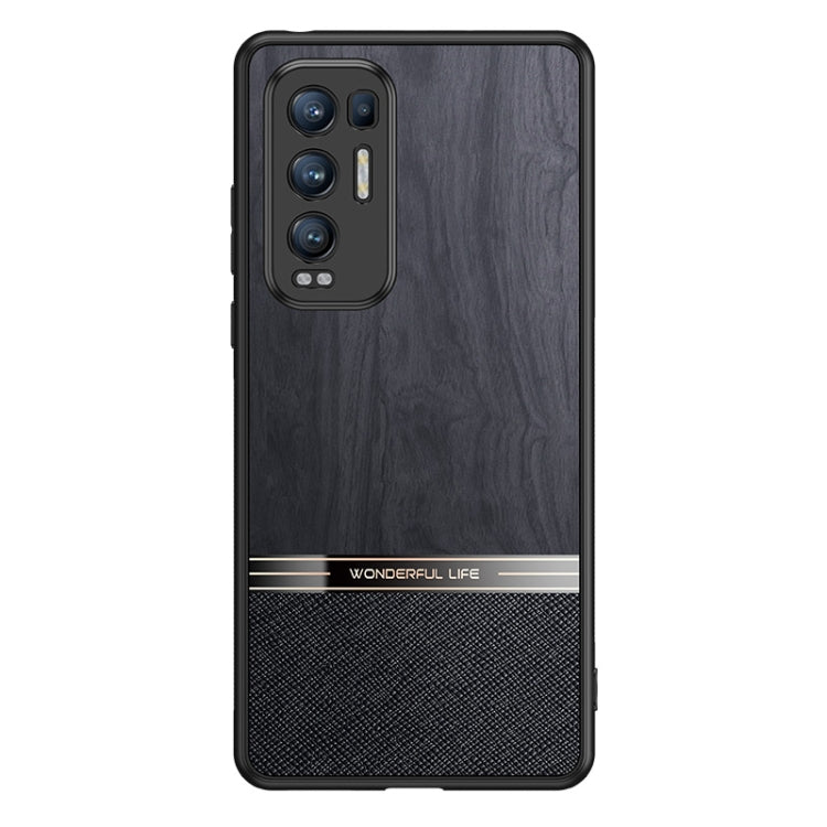 For OPPO Reno5 Pro+ 5G Shang Rui Wood Grain Skin PU + TPU Shockproof Case