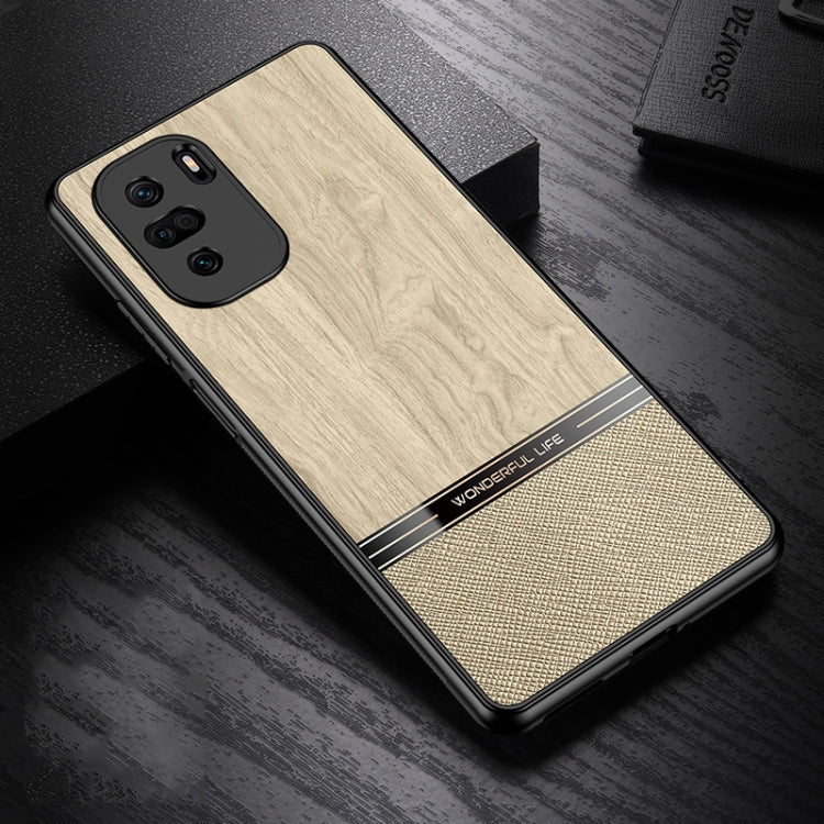 For Xiaomi Redmi K40 Shang Rui Wood Grain Skin PU + TPU Shockproof Case