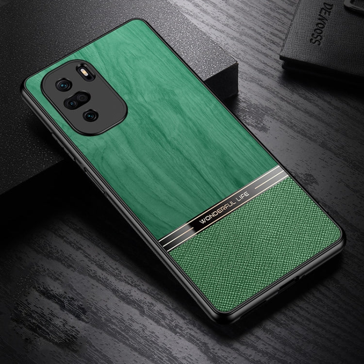 For Xiaomi Redmi K40 Shang Rui Wood Grain Skin PU + TPU Shockproof Case