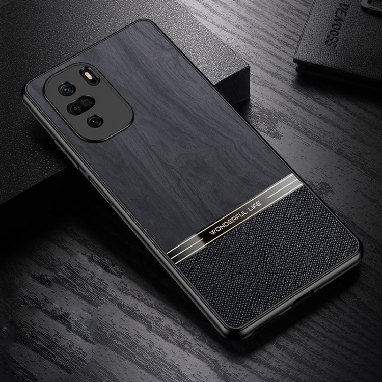 For Xiaomi Redmi K40 Shang Rui Wood Grain Skin PU + TPU Shockproof Case