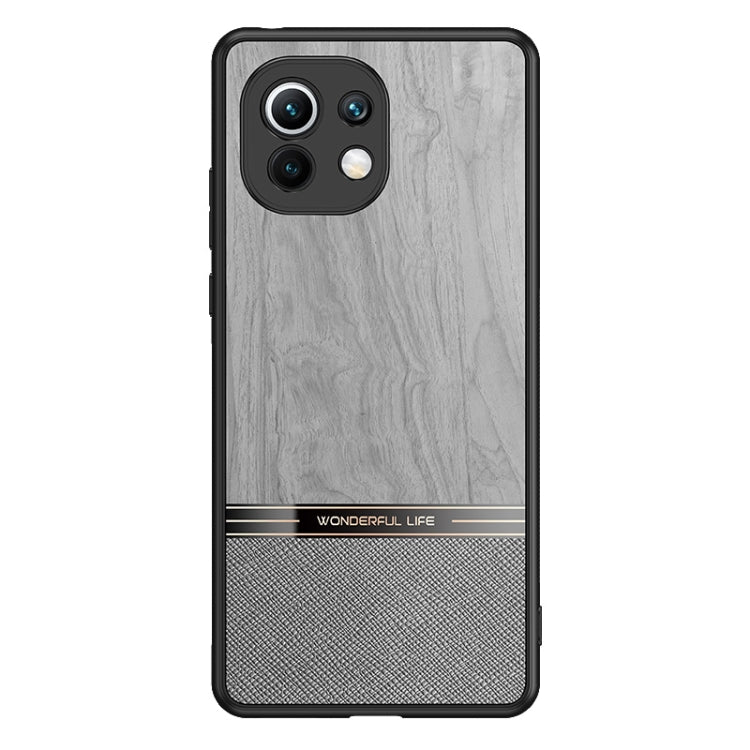 For Xiaomi Mi 11 Shang Rui Wood Grain Skin PU + TPU Shockproof Case